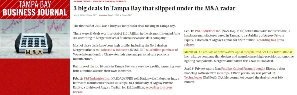 Read more about the article New Water Capital-Sea Link Recap Among Tampa Top 10 Deals
